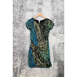 Diane Von Furstenberg Silk Chiffon Tie Dye Ruched Short Sleeve Dress Size 4